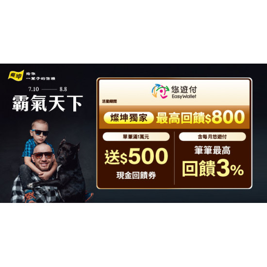 燦坤歡慶父親節，悠遊付滿額最高回饋800元