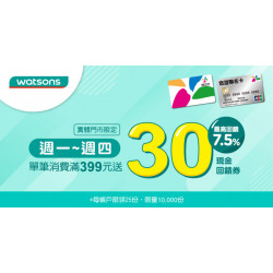 屈臣氏週一至週四 嗶悠遊卡享最高7.5%回饋