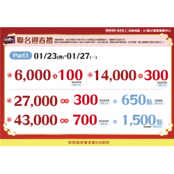 聯名迎春禮PART1:兌換地點：A1館 5F顧客服務中心