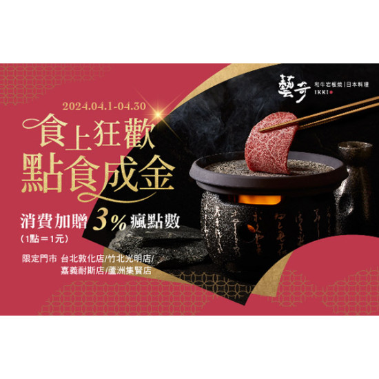 4月點食成金｜指定門店加贈3%瘋點數