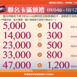 南紡購物中心 - 2025秋上市＿聯名卡滿額禮:A1館 5F顧客服務中心