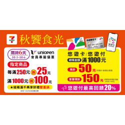 7-ELEVEN 悠遊卡/付結帳滿額單筆現折$150　悠遊付最高回饋20%