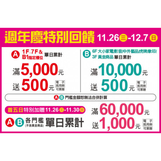 天母店-週年慶特別回饋 2025/11/26 ~ 2025/12/7