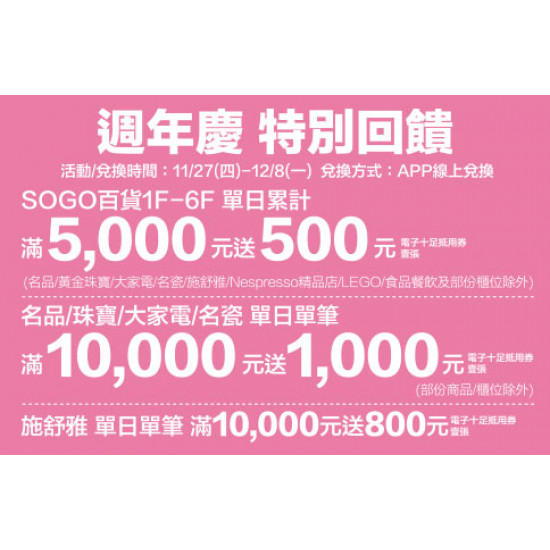 新竹店-週年慶 特別回饋 2025/11/27 ~ 2025/12/8
