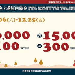 南紡購物中心 - 2025聖誕節＿聯名卡滿額回饋金:A1館 5F顧客服務中心
