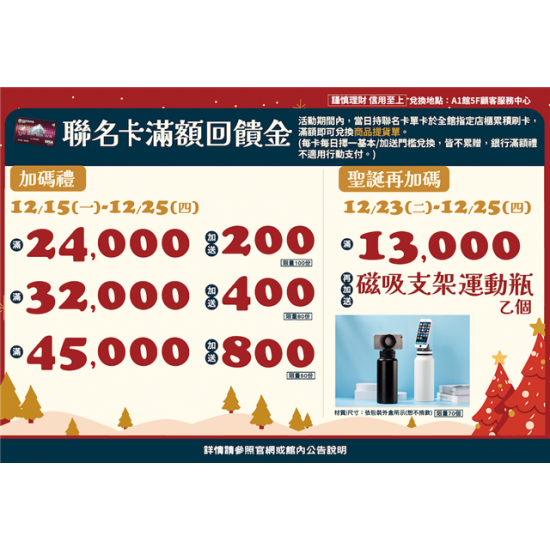 南紡購物中心 - 2025聖誕節＿聯名卡滿額回饋金＊:A1館 5F顧客服務中心