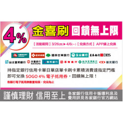 新竹店-春季4%金喜刷 回饋無上限 2026/3/26 ~ 2026/4/6