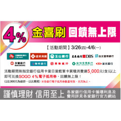 天母店-4%金喜刷 回饋無上限 2026/3/26 ~ 2026/4/6