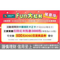 新竹店-2026年母親節中國信託FUN大紅利驚喜換活動 2026/4/24 ~ 2026/5/10