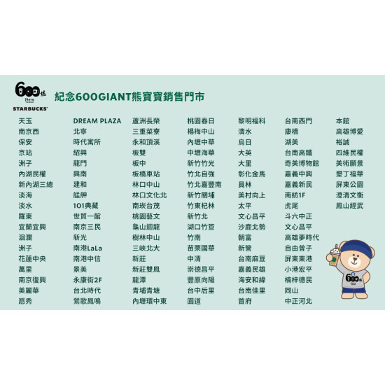 星巴克最新訊息 - 紀念600GIANT熊寶寶部分門市首賣上市通知