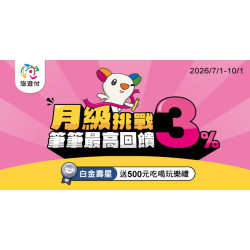 月級挑戰-筆筆最高3%回饋 白金壽星送$500吃喝玩樂禮