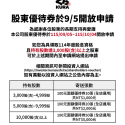 藏壽司優惠活動 - 股東優待券於9/5開放申請