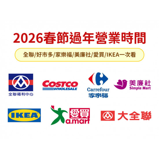 【2026過年營業時間】全聯/好市多/家樂福/美廉社/愛買/IKEA一次看！
