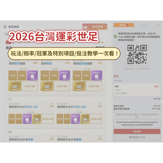【2026台灣運彩世足】運彩怎麼買？賠率/冠軍及特別項目/投注教學一次看